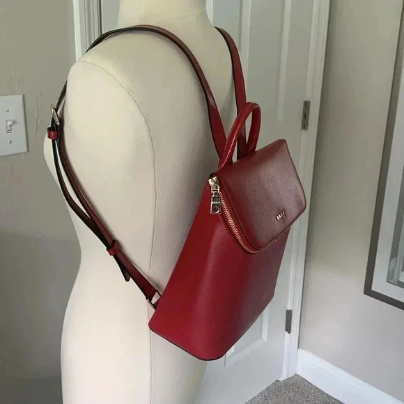 DKNY Bryant red Saffiano leather backpack with gold hardware - Picture 13 of 15